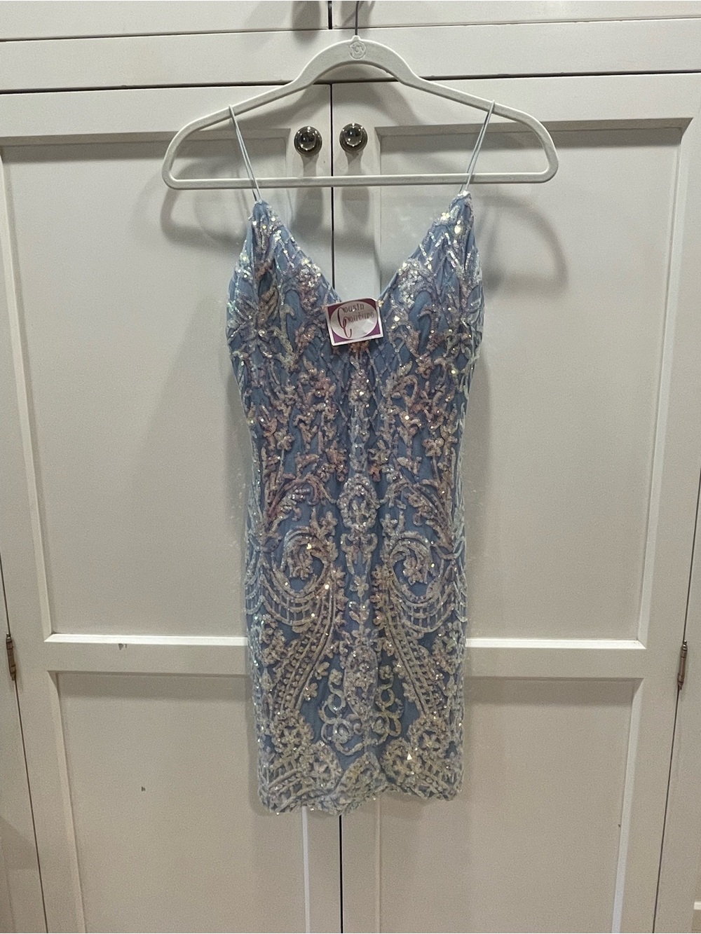NWT Cousin Couture Light Blue Sequin Sparkle Into The Night Mini Dress - M